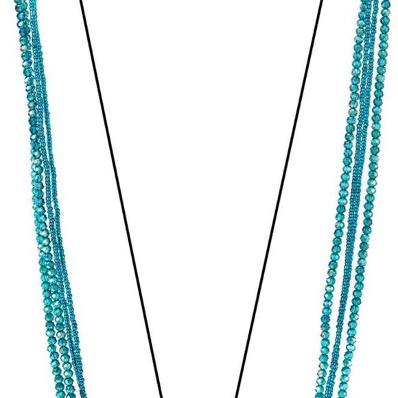 Elegant Layered Waterfall Crystal Beads Necklace in Turquoise Blue, 88CM - Picture 4 of 6